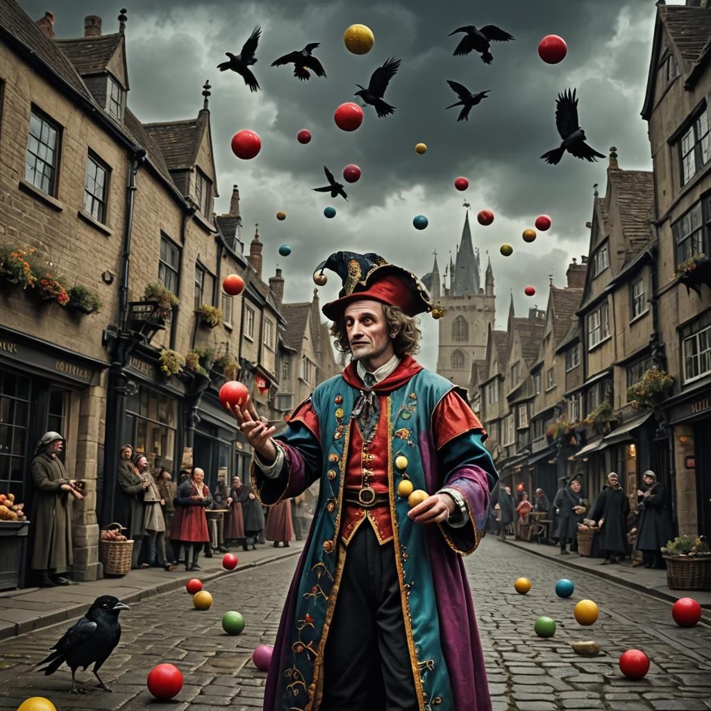 Medieval Juggler in Noir Fantasy Style