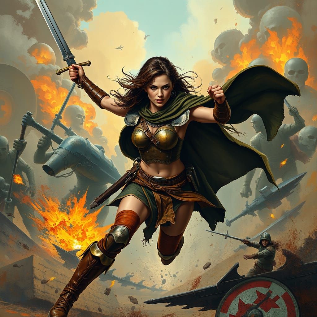 Latina Warrior in Battle: Frazetta-inspired Action
