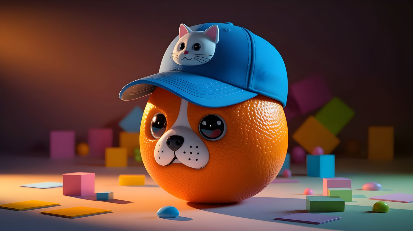 Cute Orange Dog Wears Baseball Cap in Vibrant Game-Style Ill...
