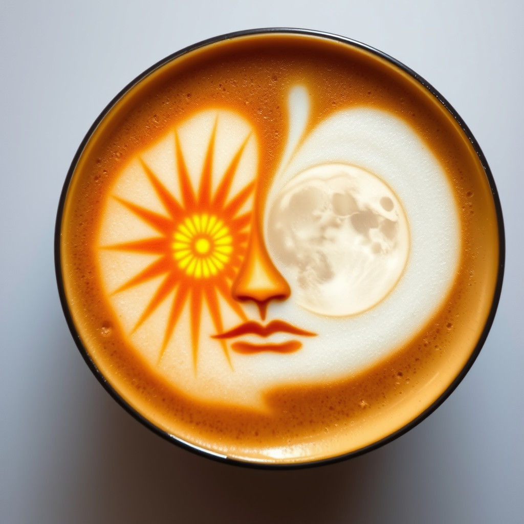 Hyper-realistic Latte Art: Sun and Moon Face