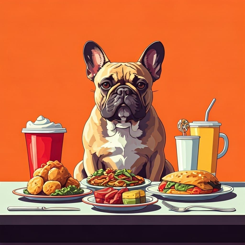 French Bulldog in a Retro Pop Art Diner Scene
