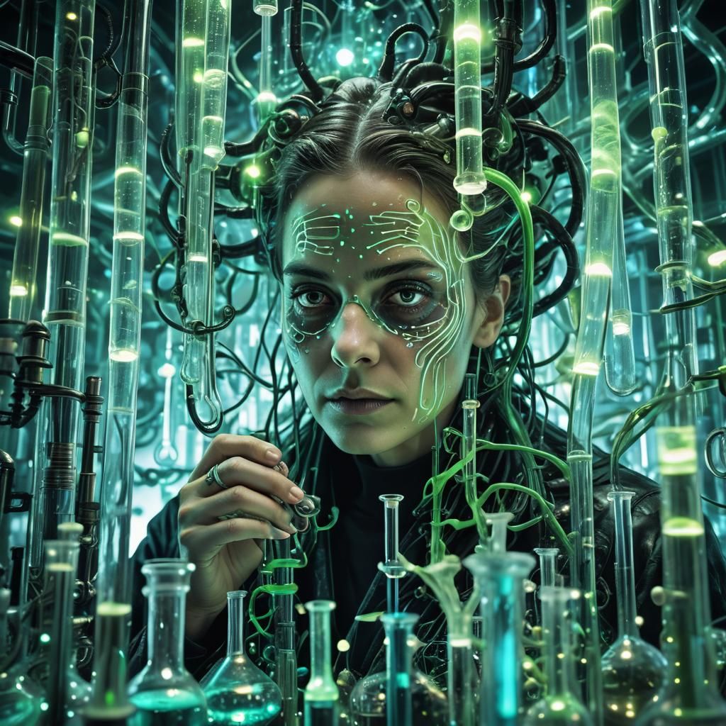 Chemist's Bioluminescent Lab: Surreal Digital Art