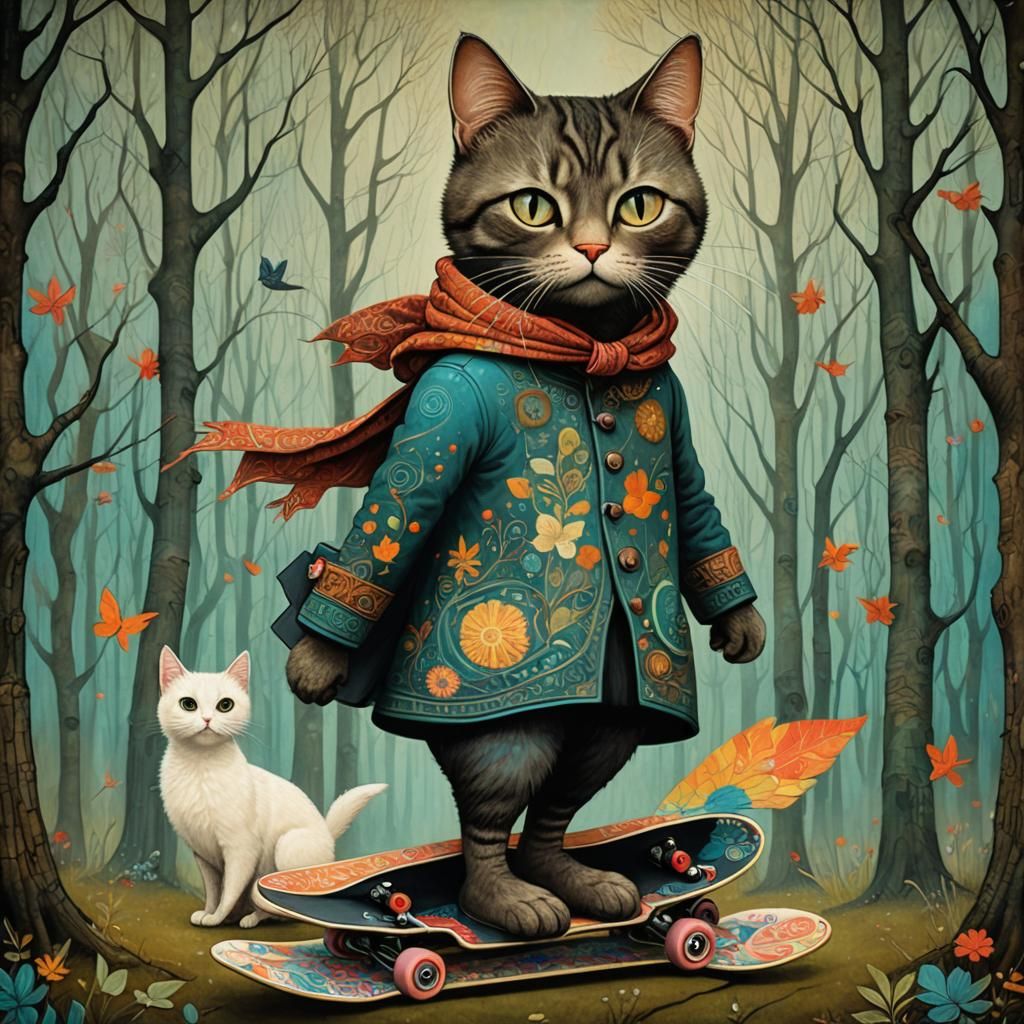 Dreamlike Woman-Cat in Art Brut Style