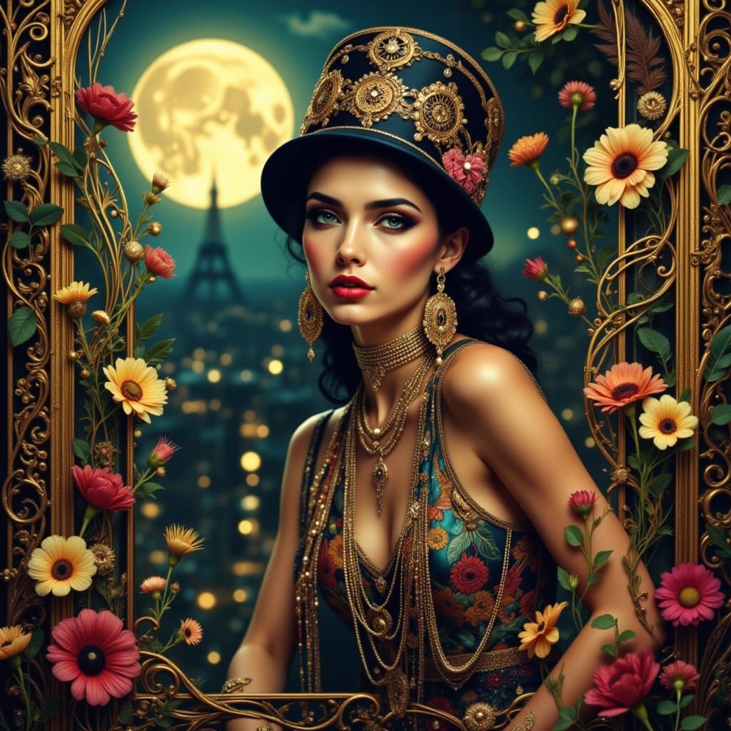 Bohemian Woman in Paris with Art Deco Flair