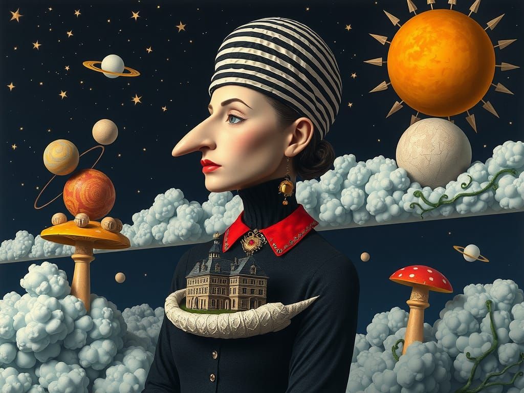 Surreal Woman with Large Nose in Hieronymus Bosch Style