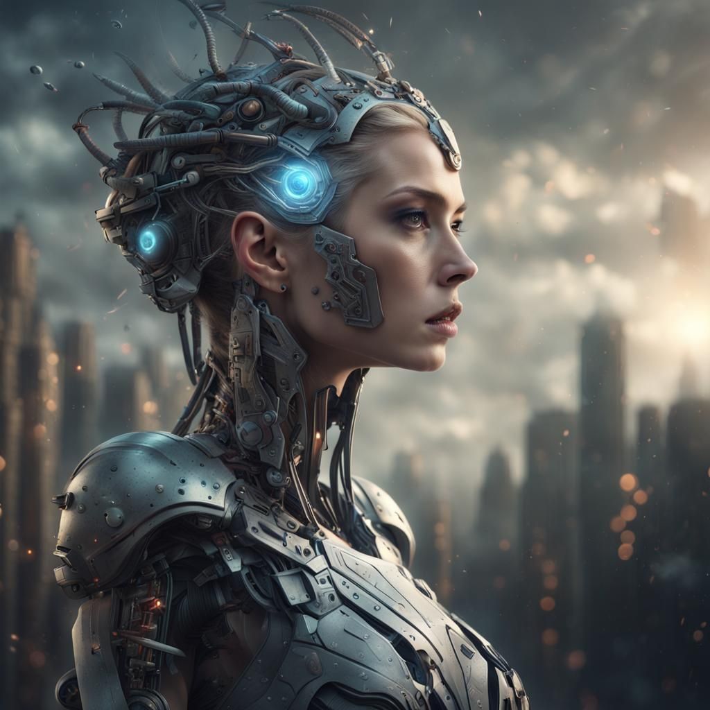 Fantasy Cyborg Woman in Dramatic Digital Painting