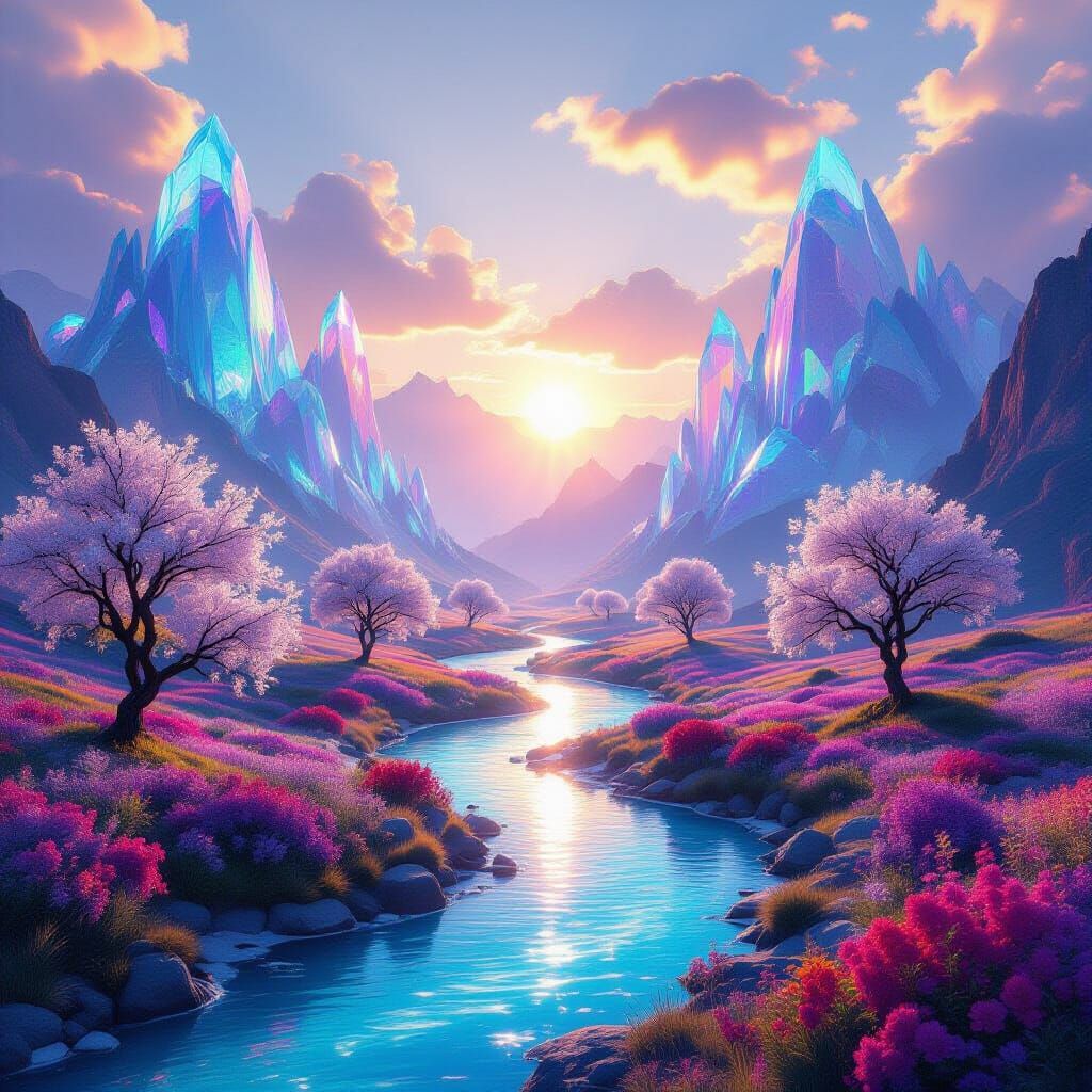 Surreal Fantasy Valley at Sunrise