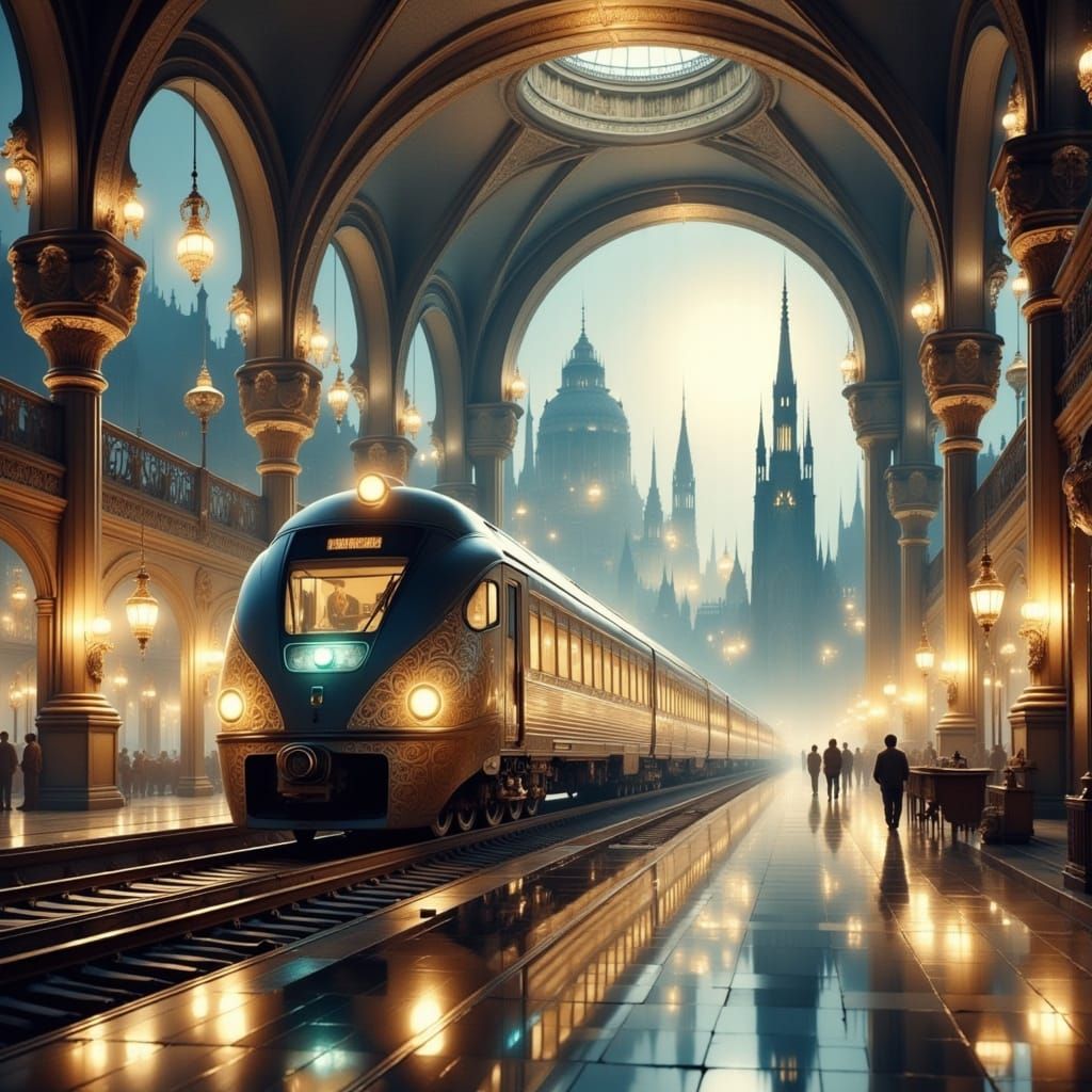 Art Deco Train Station in Futuristic 3D Rendering