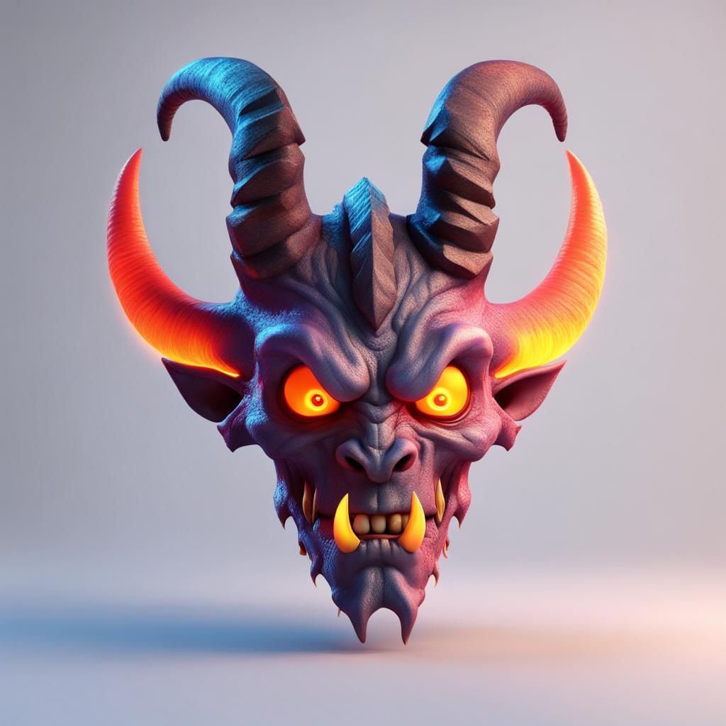 Horned Demon Profile with Glowing Eyes