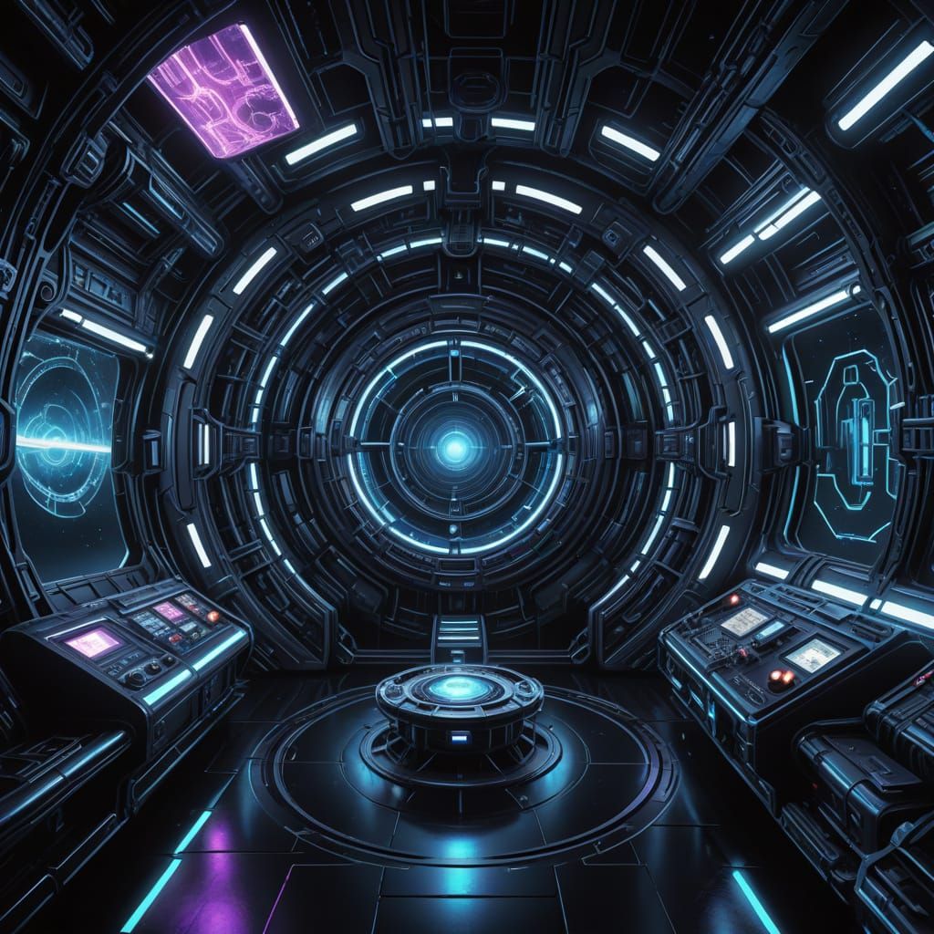 Cyberpunk Hyperspace Terminal in Neon-Lit Space