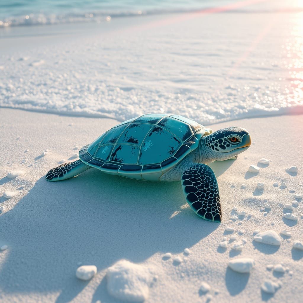 Turquoise Turtle on a Radiant Beach