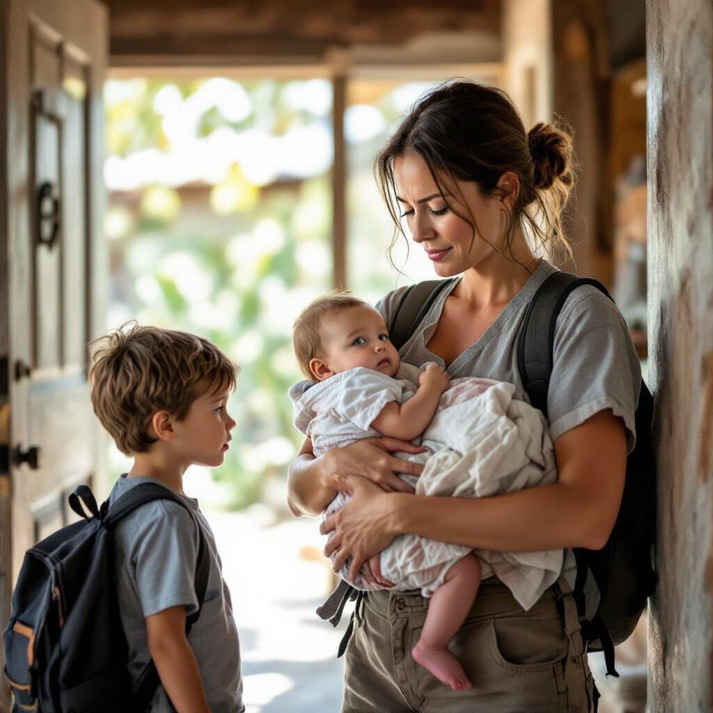 Mother's Urgent Departure with Children