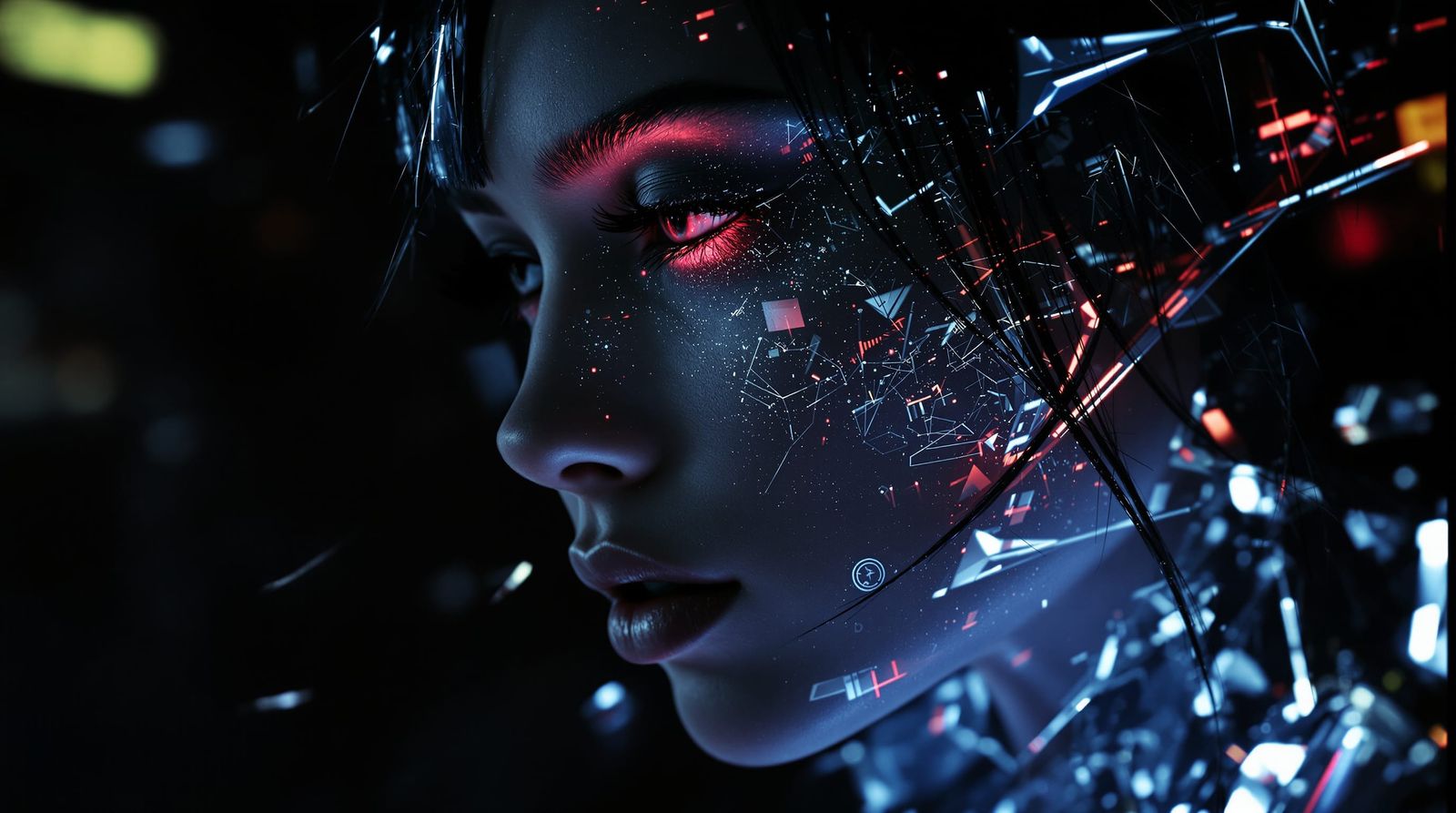 Cyberpunk Portrait: Woman's Face with Neon and Chrome