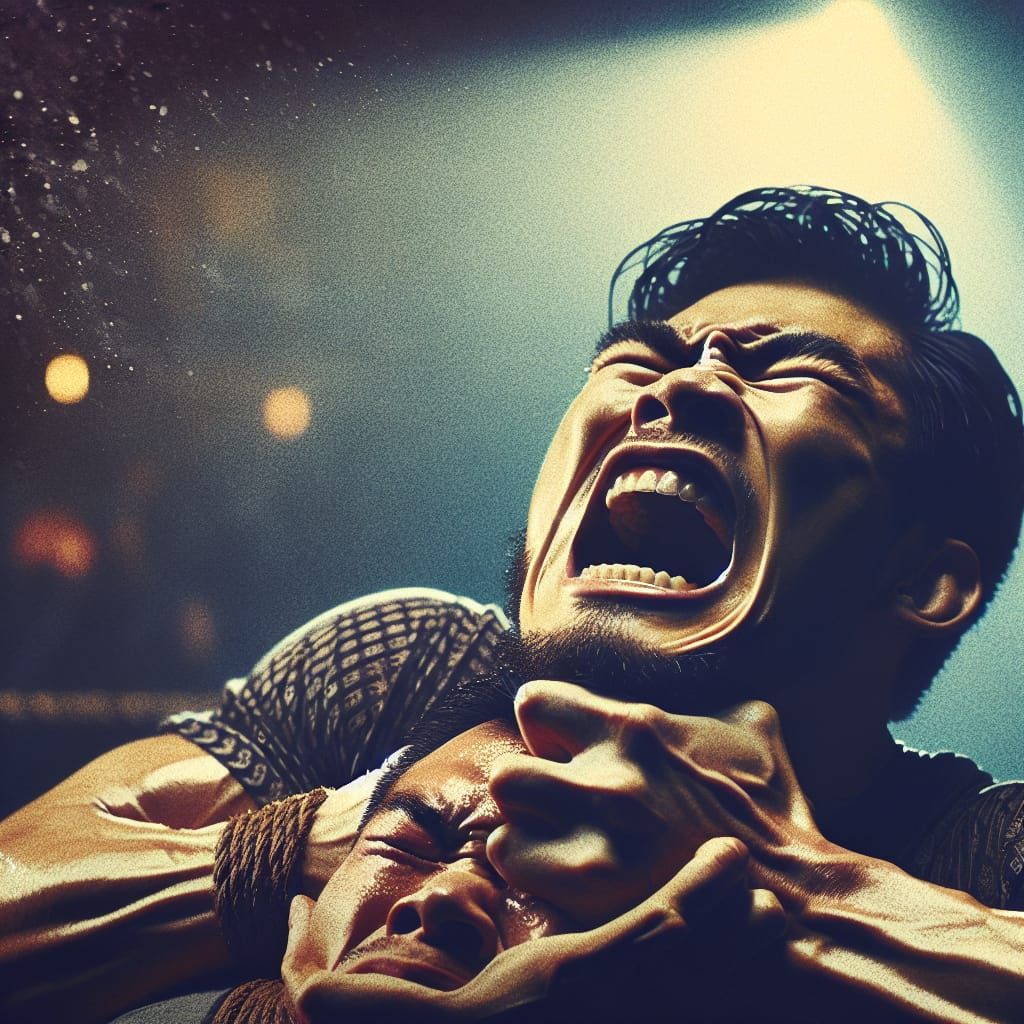 Intense Wrestling Iron Claw Scene in Cinematic Style