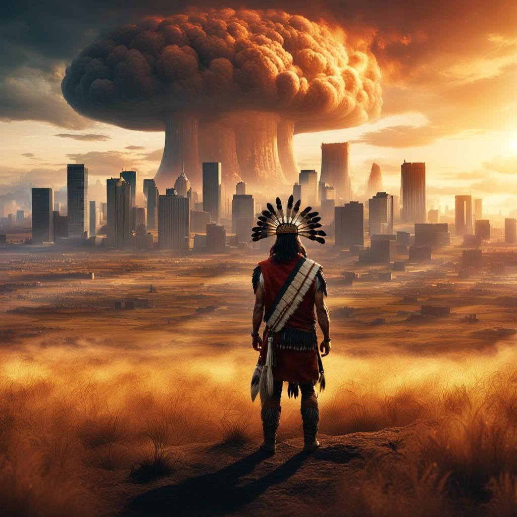 Native American Confronts Modern Apocalypse: Digital Matte P...