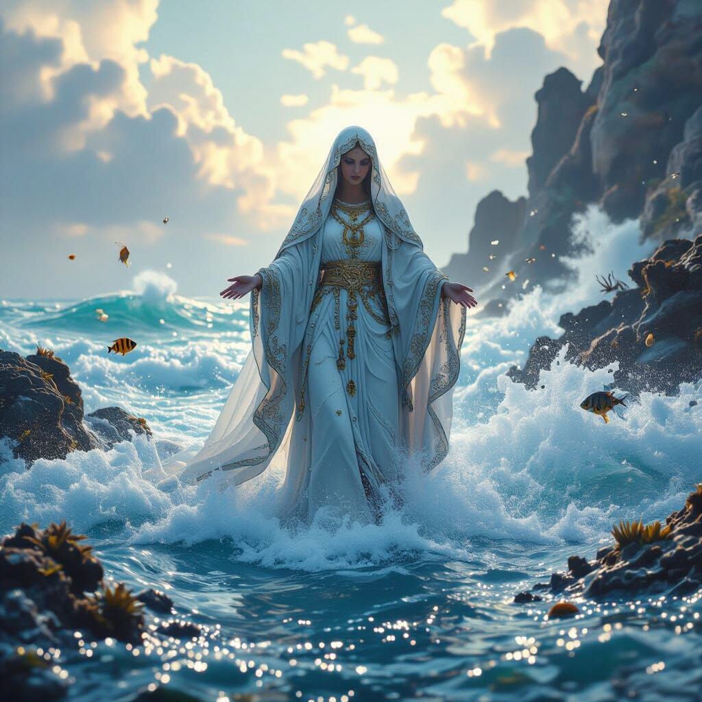 Panagia Emerges from Sea in Byzantine Robes