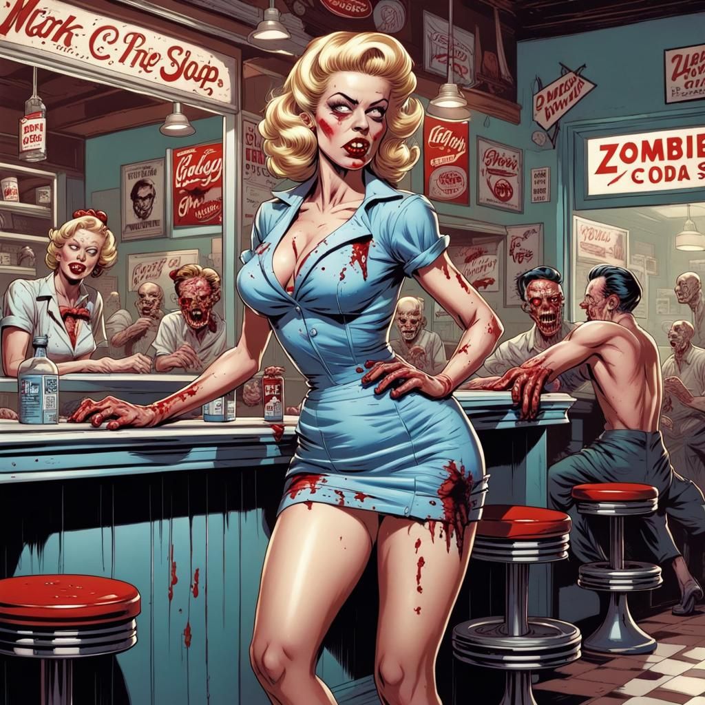 1950s Zombie Pinup in Comic Book Style