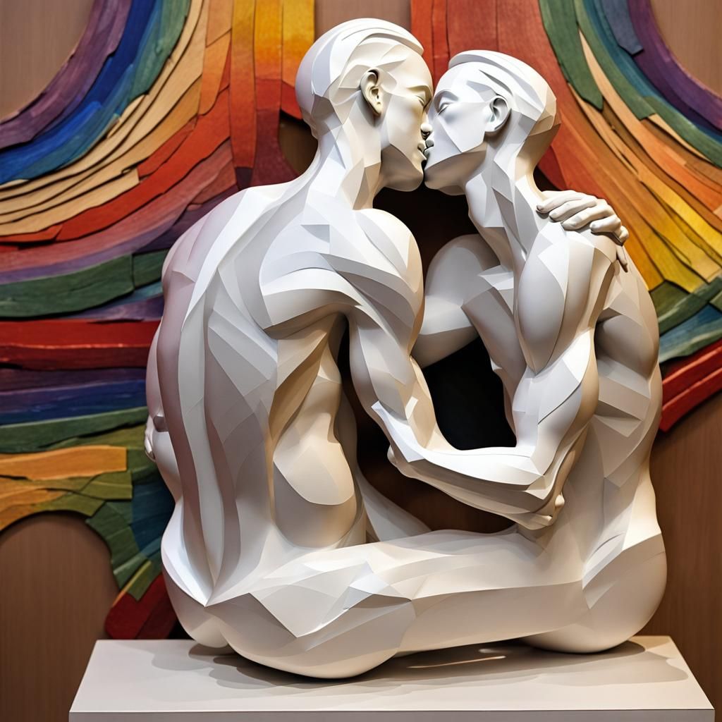 Abstract Sculpture of Embracing Men: Gay Pride Art