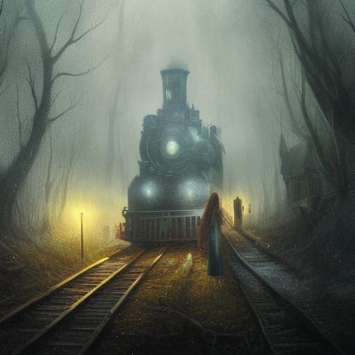 Magical Ghost Train in Dark Fantasy Style
