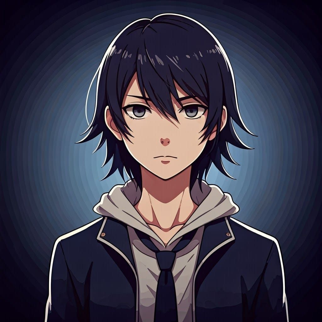 Anime-Inspired Portrait of a Mysterious Girl in a Gradient B...