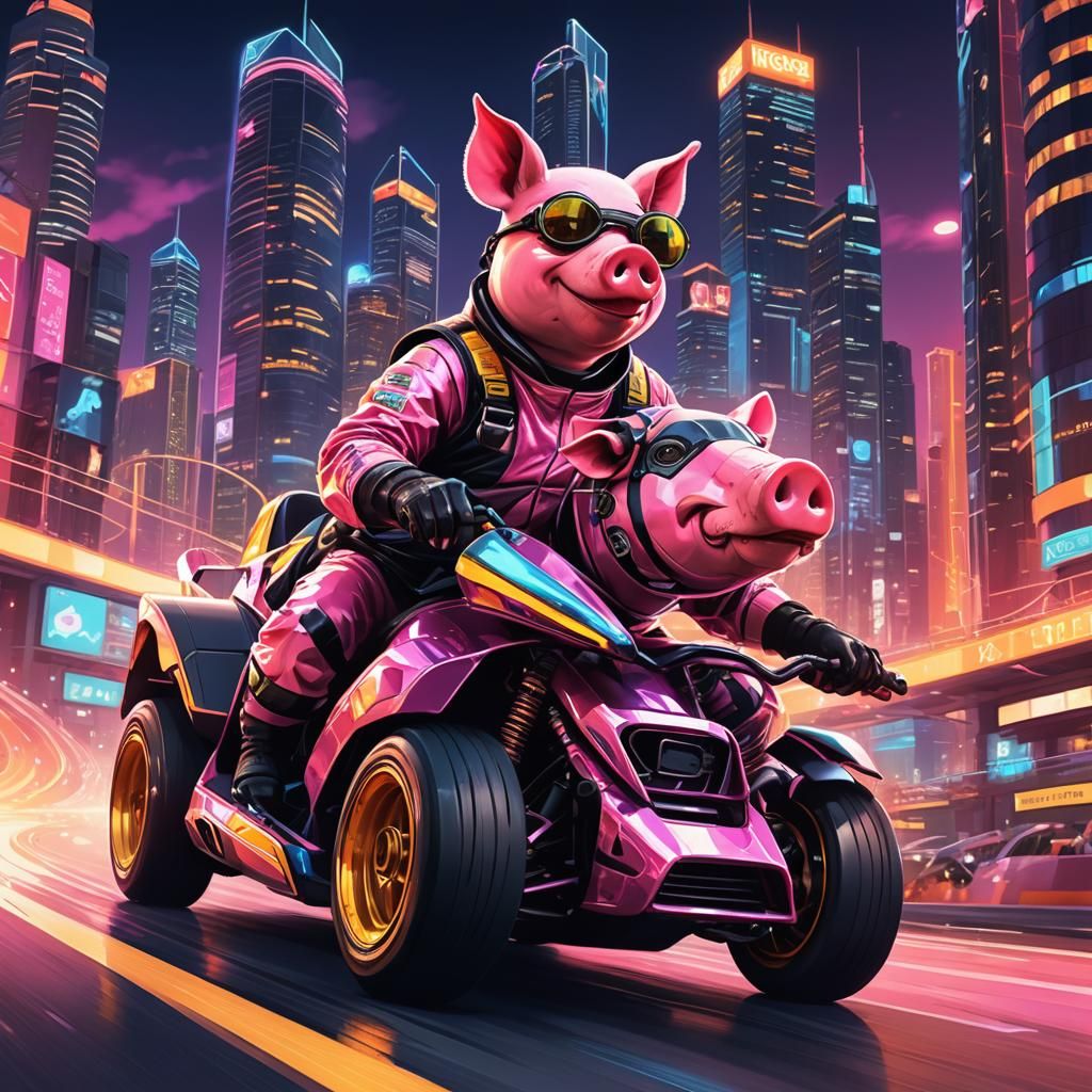Pig Racer on Neon City Track