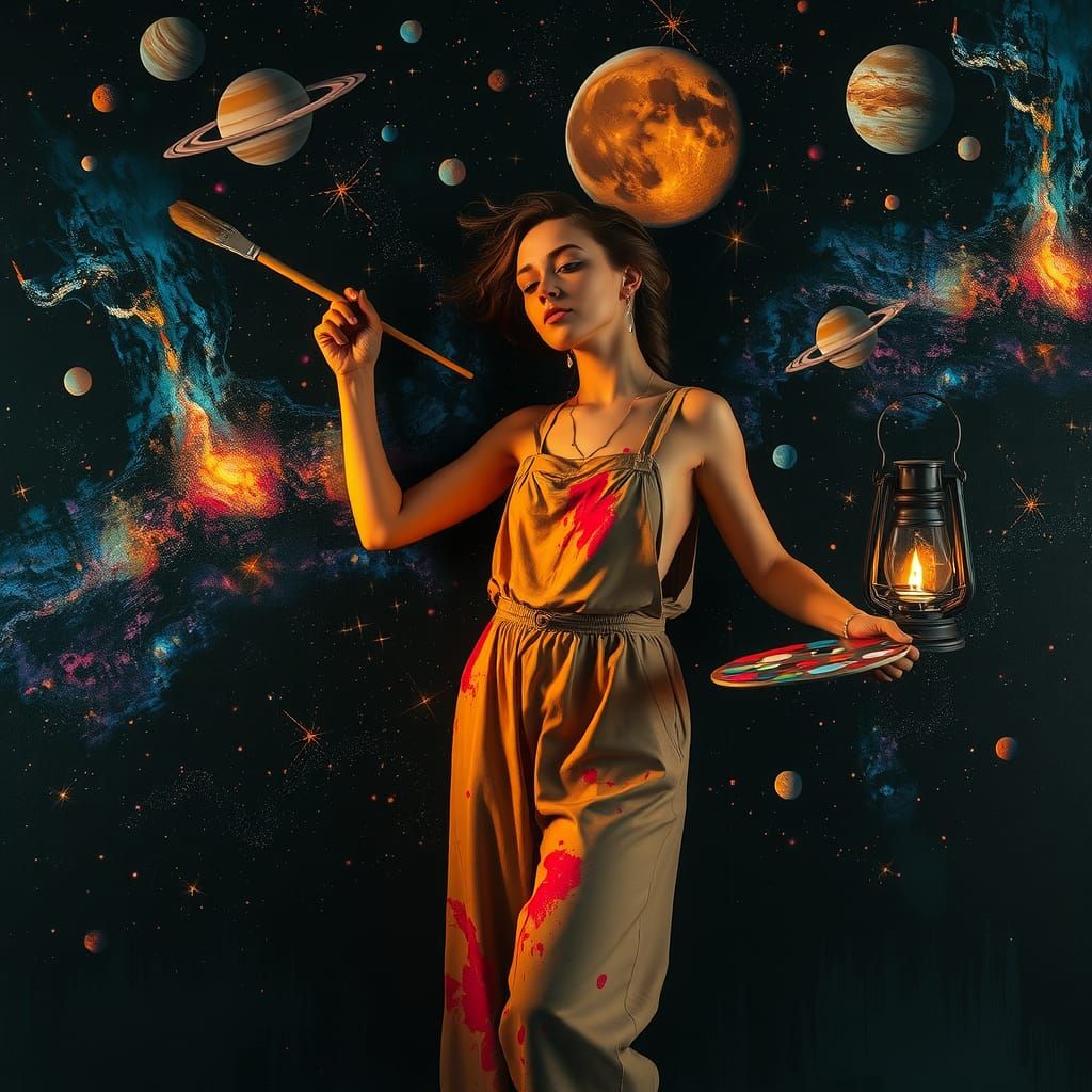 Goddess Painting the Universe in Dreamlike Style