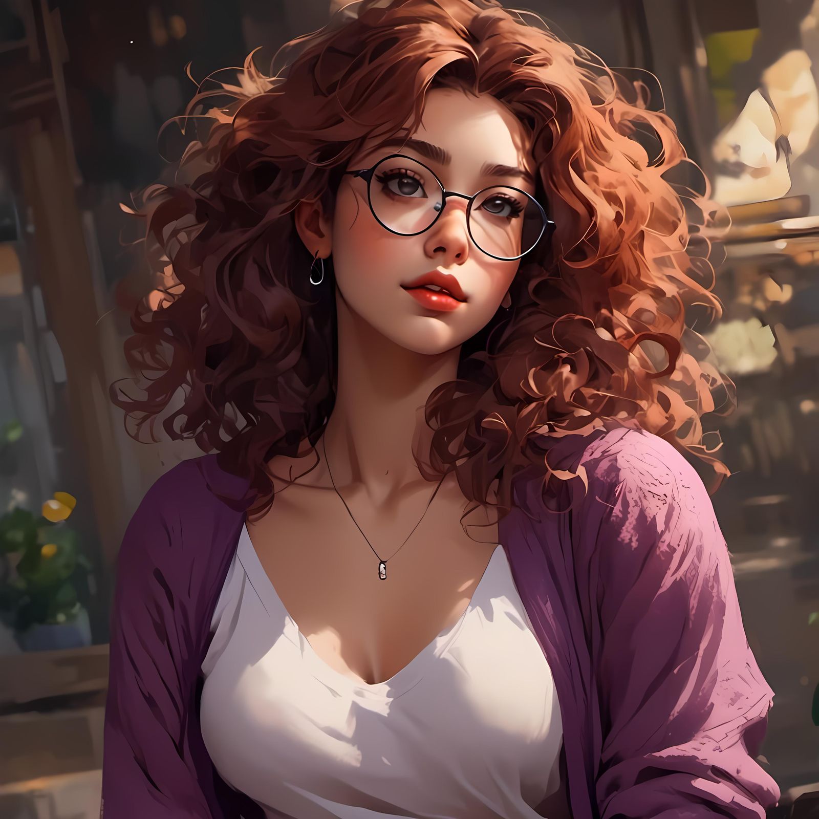 Beautiful Woman with Glasses as Anime Illustration