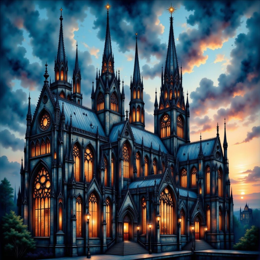 Ethereal Gothic Cathedral at Dusk