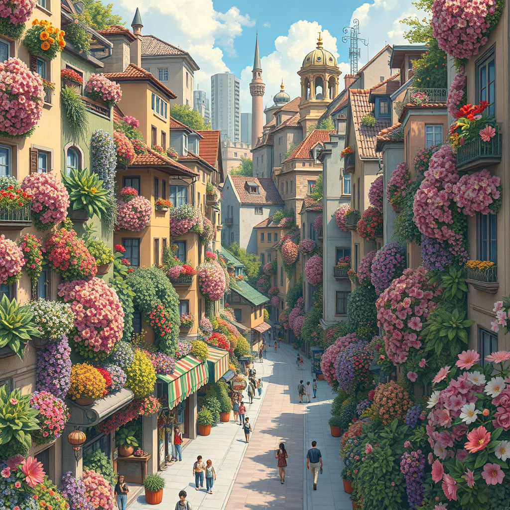 Blooming Cityscape in Anime Style