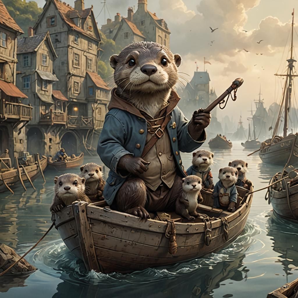 Otters' Whimsical Adventure in Comic Style