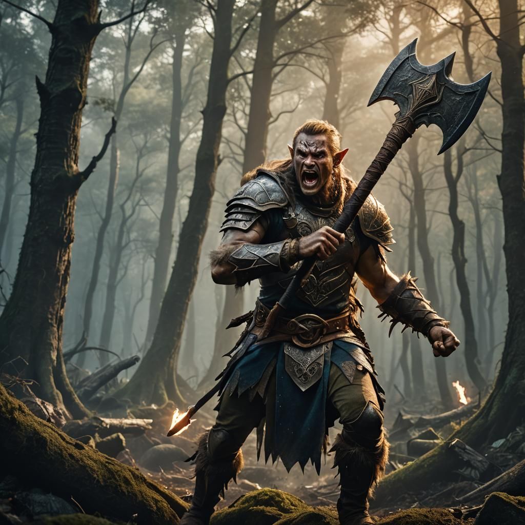 Elf Barbarian Warrior Portrait in Mystical Forest