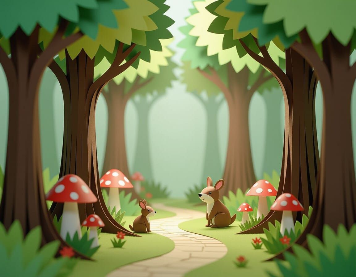 Ethereal Paper Forest with Whimsical Animals
