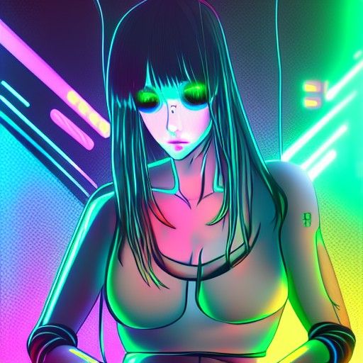 Cyberpunk Anime Character at a Techno Rave