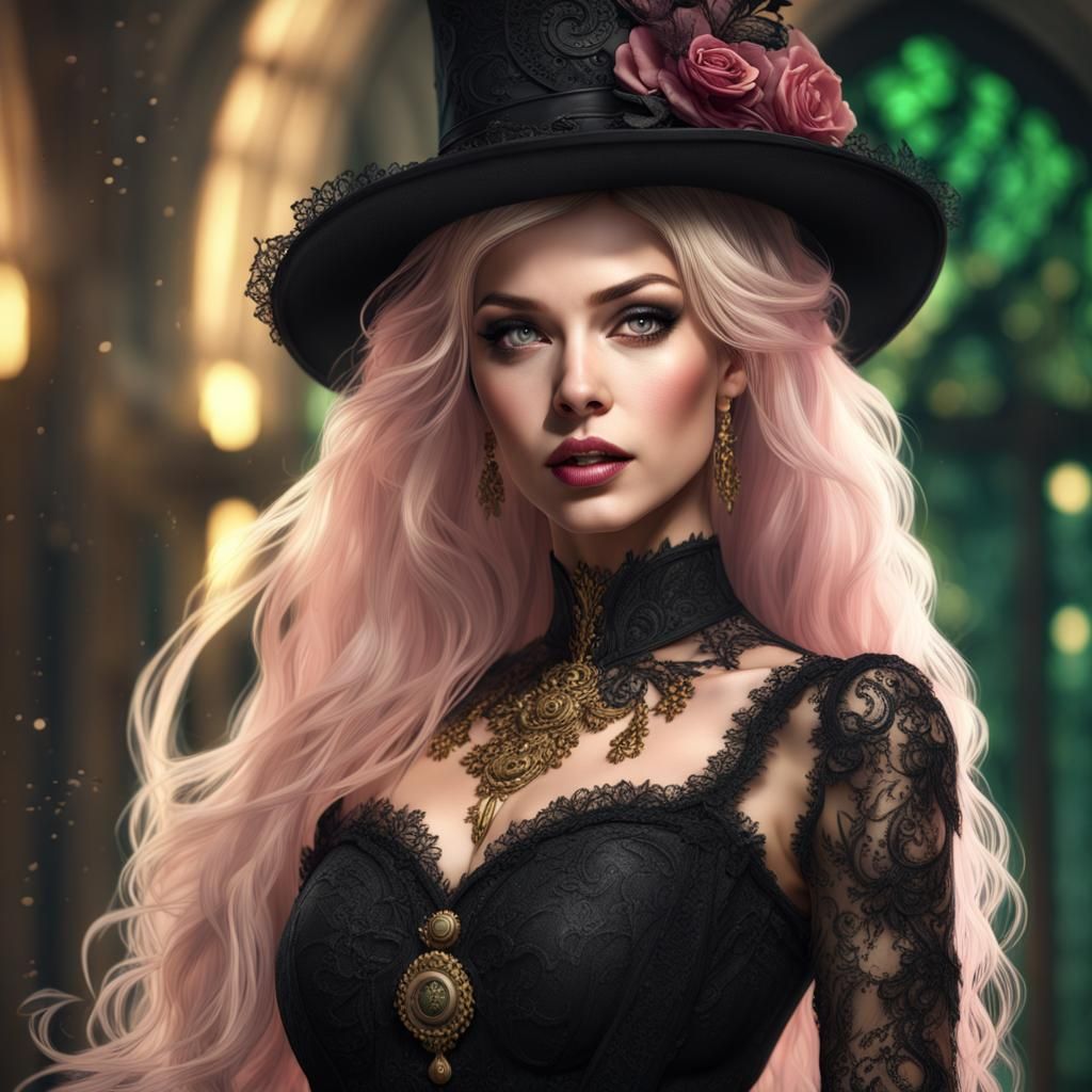 Gothic Mistress with Clock Background in Splash Art