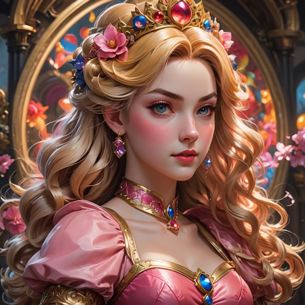 Princess Peach Portrait in Art Nouveau Style