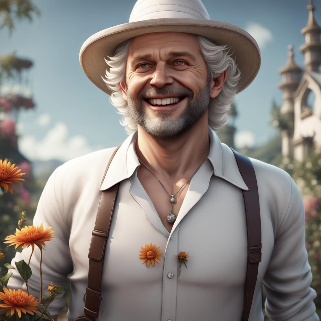 Smiling Man with Sunhat as Detailed Matte Painting