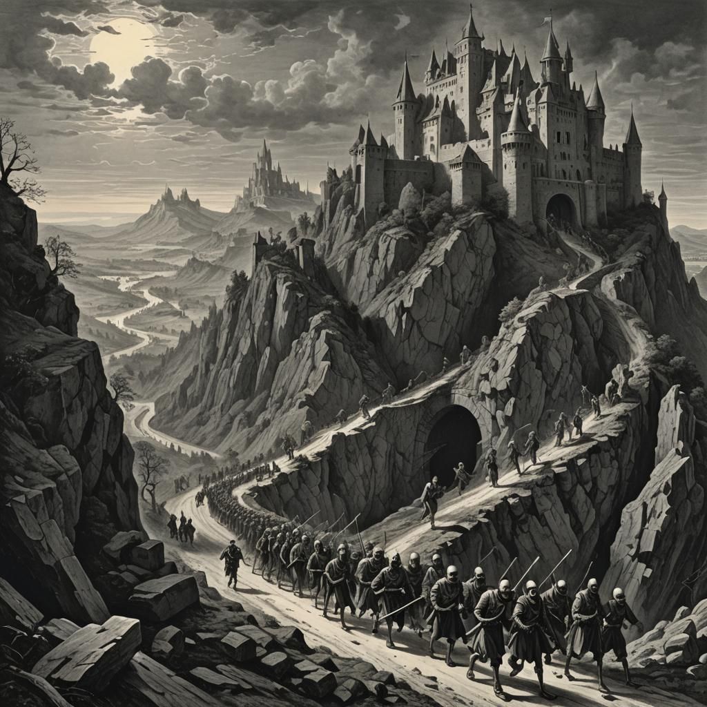 Skeletal Army Marches to Mountain Castle