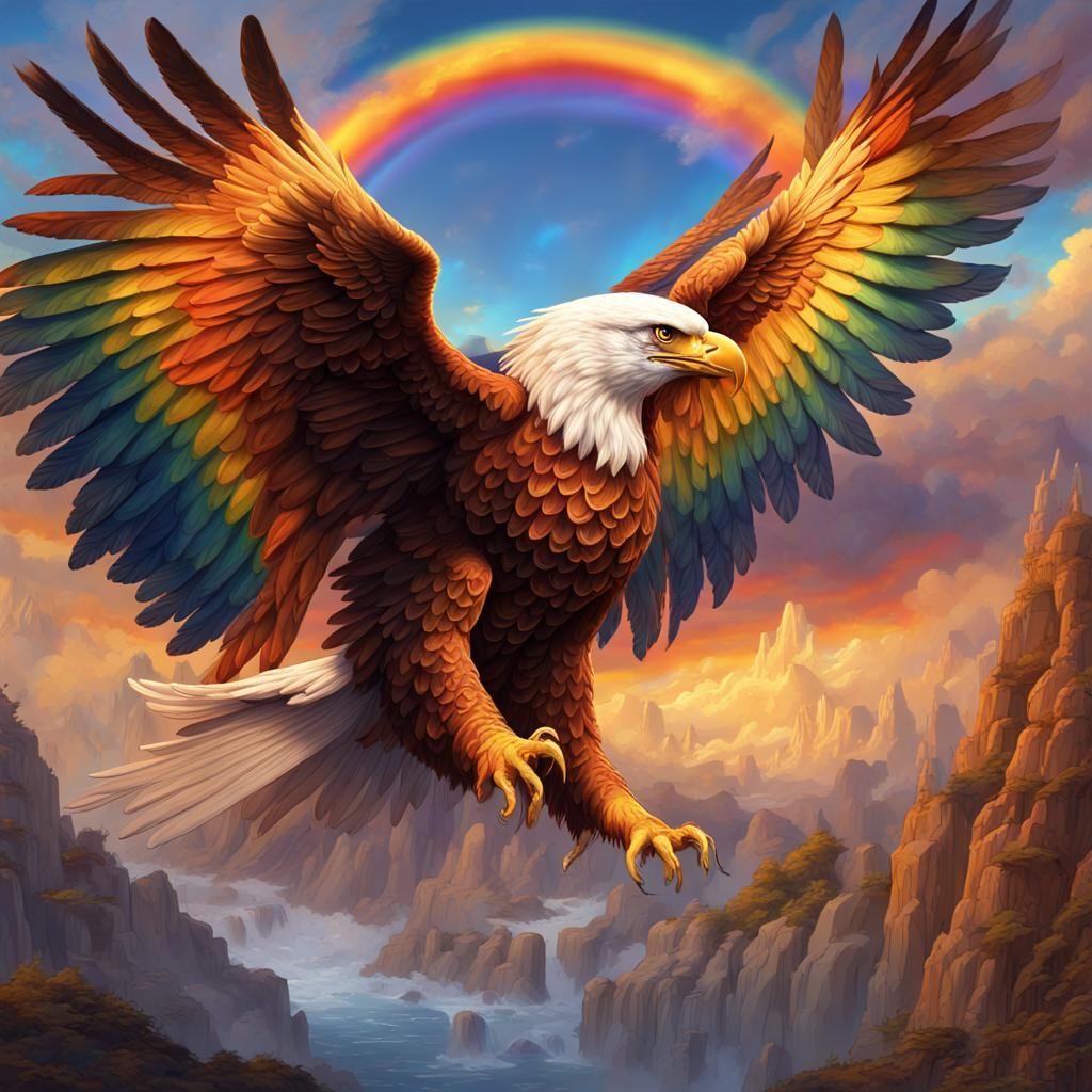 Rainbow Fire Eagle with Golden Shawl