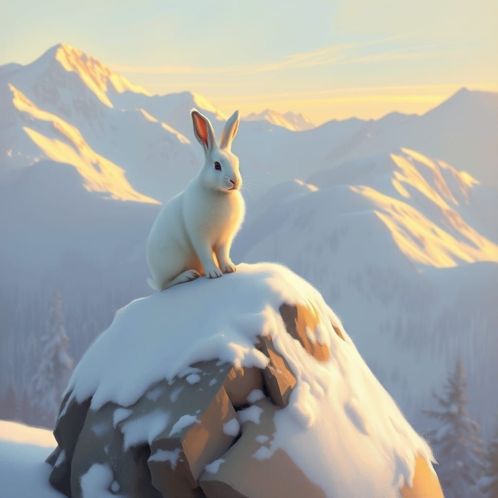 Ethereal Snowrabbit Amidst Sunrise Serenity