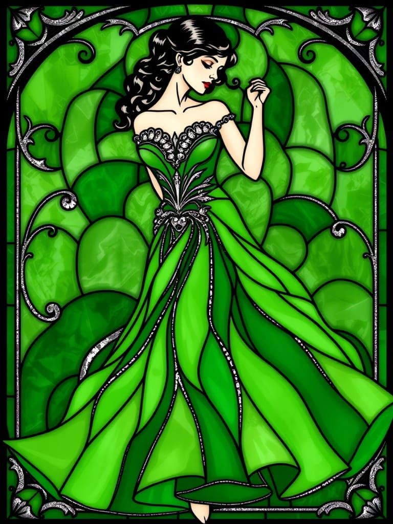 Elegant Art Nouveau Stained Glass Ballroom Dress
