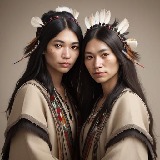 Crow Sisters Portrait in Native American Dress