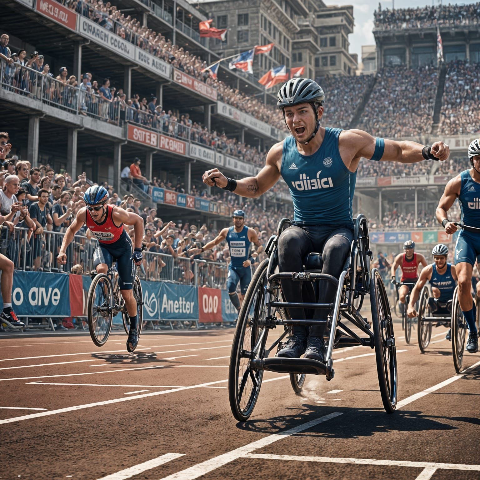 Victorious Para-Athlete Crossing the Finish Line