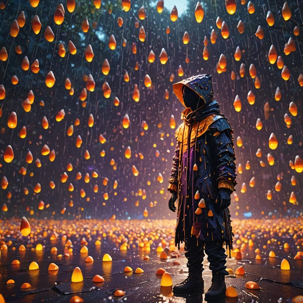 Candy Corn Humanoid in the Rain: Fantasy Art