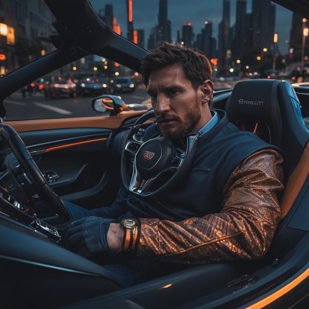 Messi in Bugatti Chiron: Hyper-Realistic Concept Art