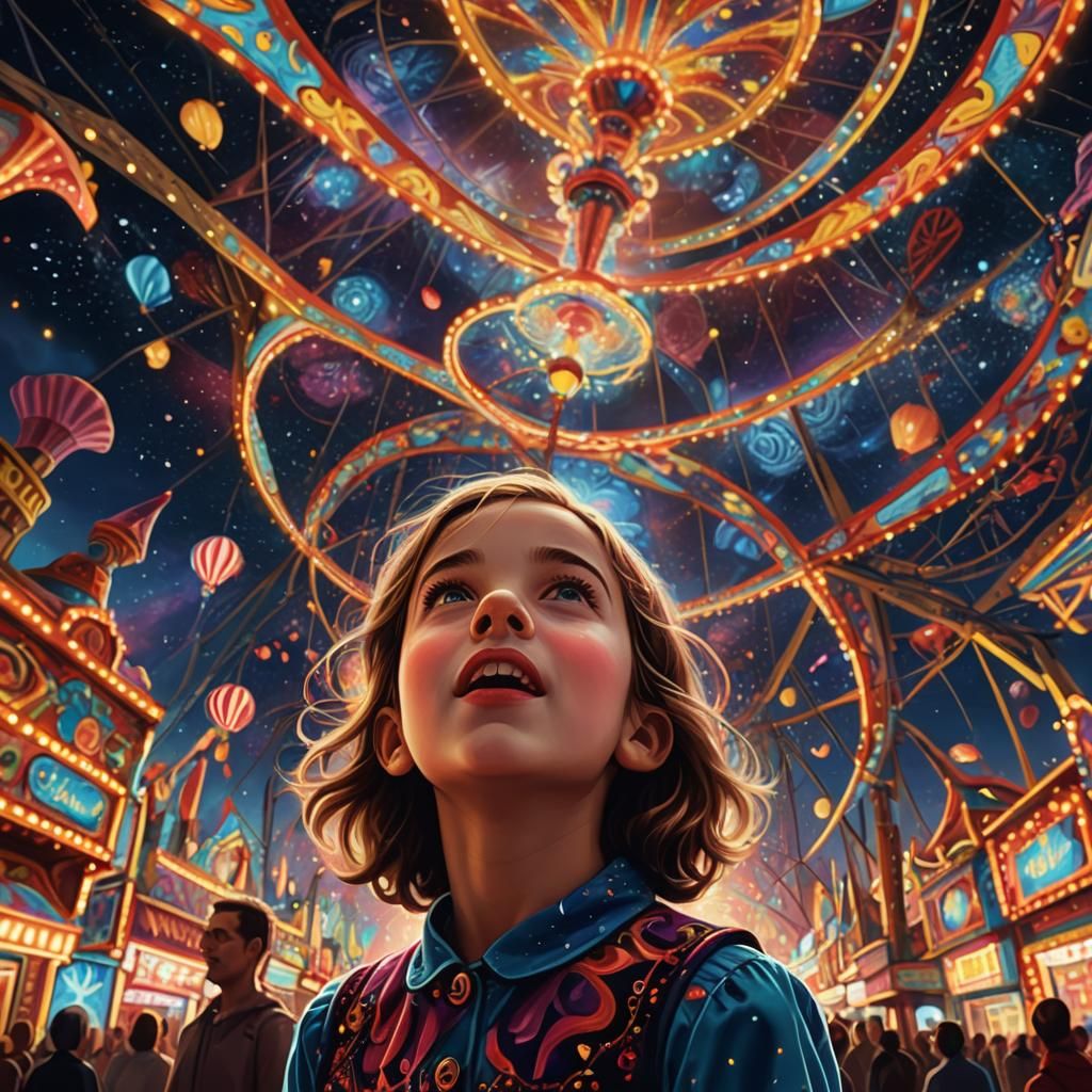 Little Girl's Fractal Carnival Dream: Surreal Digital Art