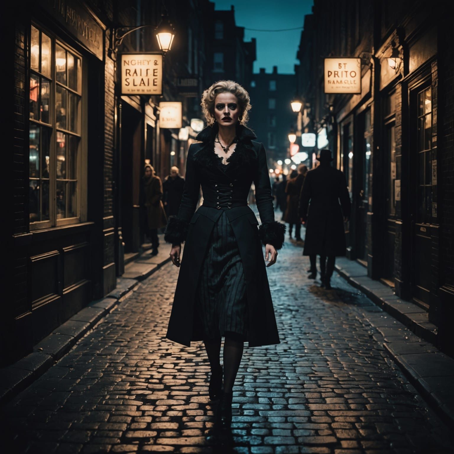 Cinematic Nightlife Scene on Dark Street