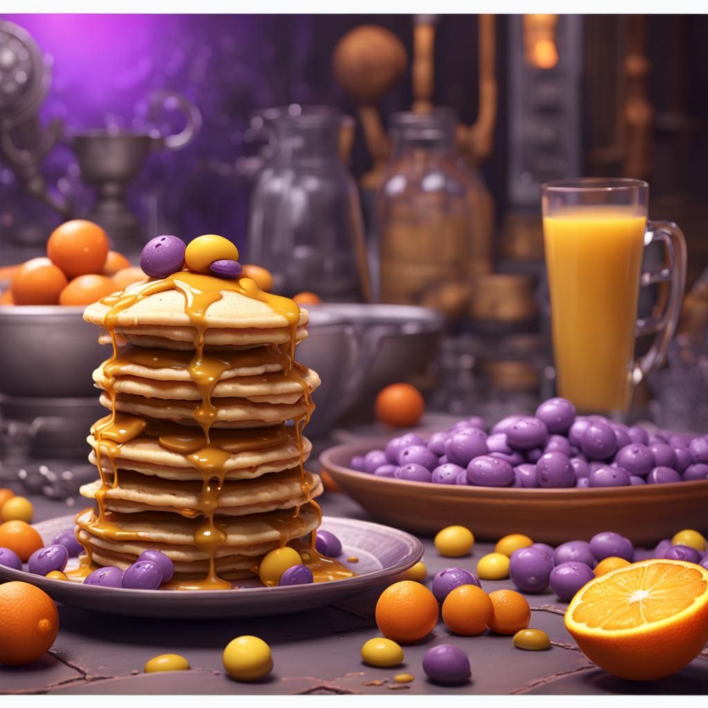 Orange Juice M&M Pancakes: Dark Fantasy Concept Art