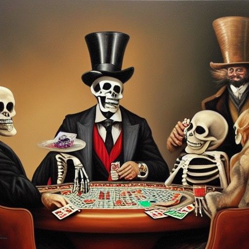 Skeletons Play Poker: An Oil Painting