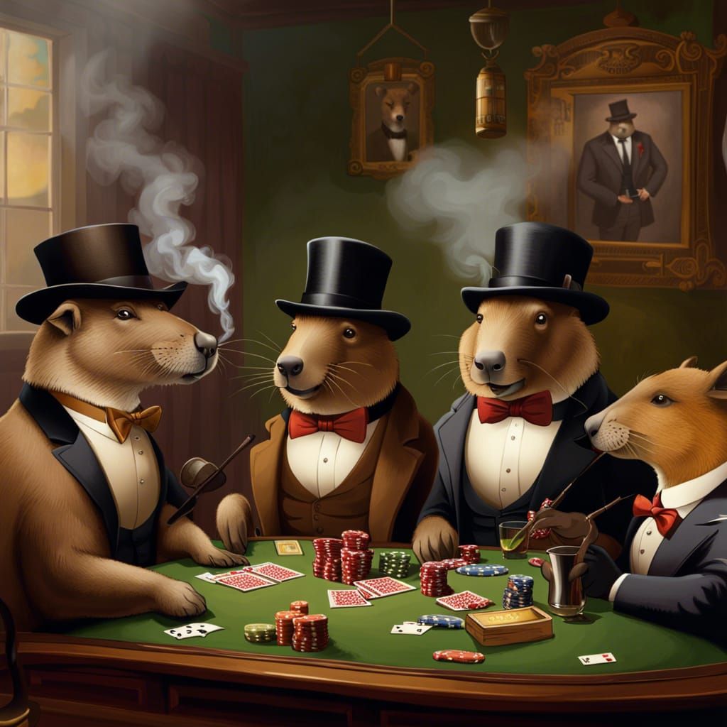 Capybaras Playing Poker in Smoky Room