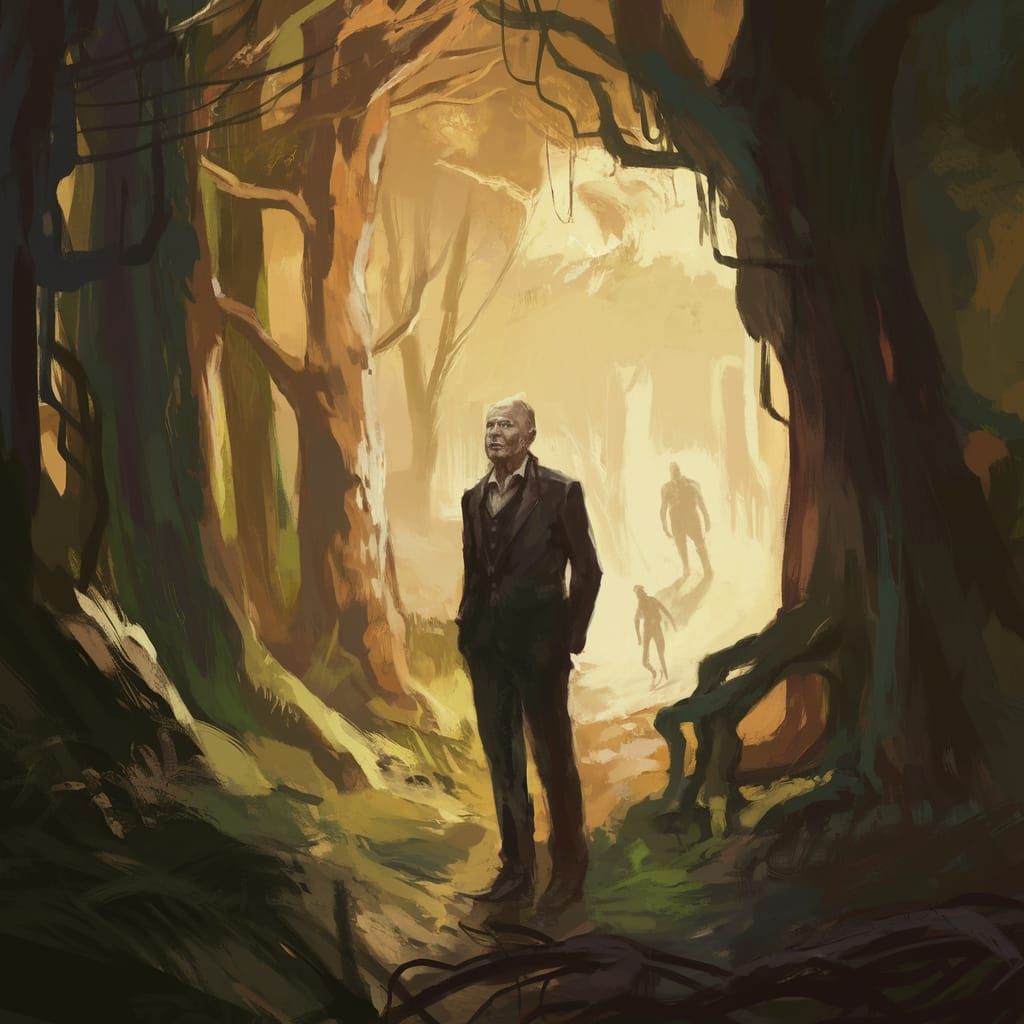 Ethereal Figure in Haunting Digital Landscape